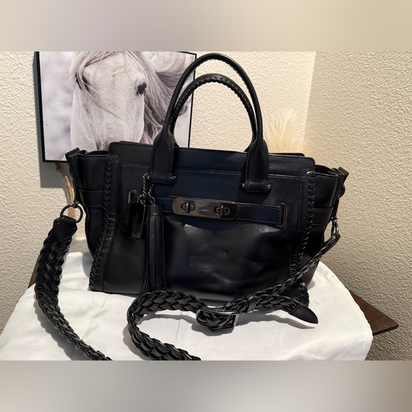 Black Swagger Glove Tanned Whipstich Braided crossbody strap.